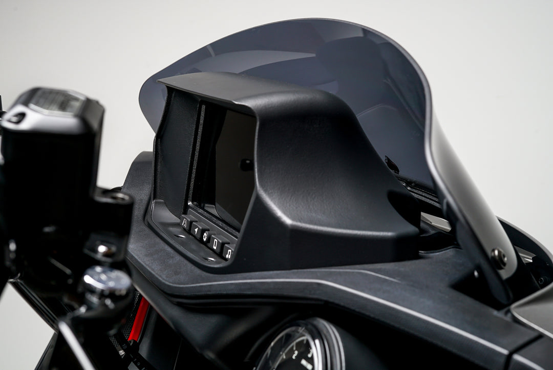 Barnstorm Dash Kit installed on 2020+ Indian Challenger—relocated dash, black finish