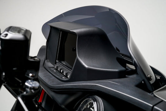 Barnstorm Dash Kit installed on 2020+ Indian Challenger—relocated dash, black finish